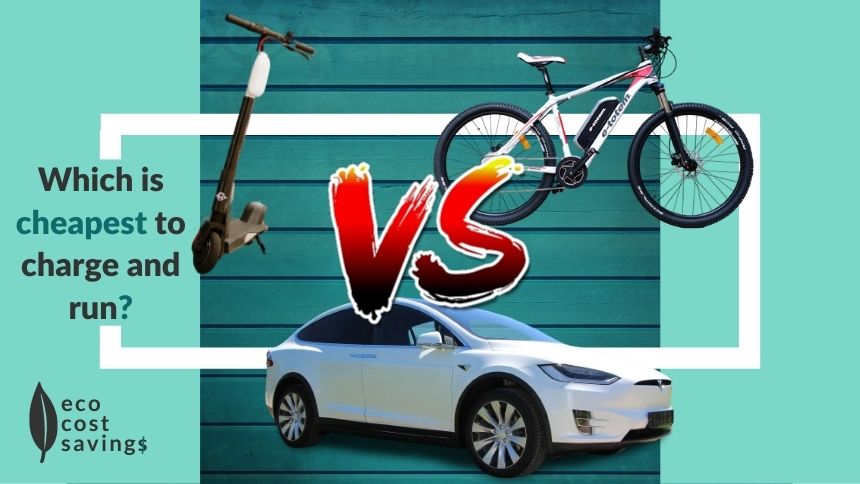Image of electric scooter vs electric bike vs electric car charging cost comparison | Eco Cost Savings