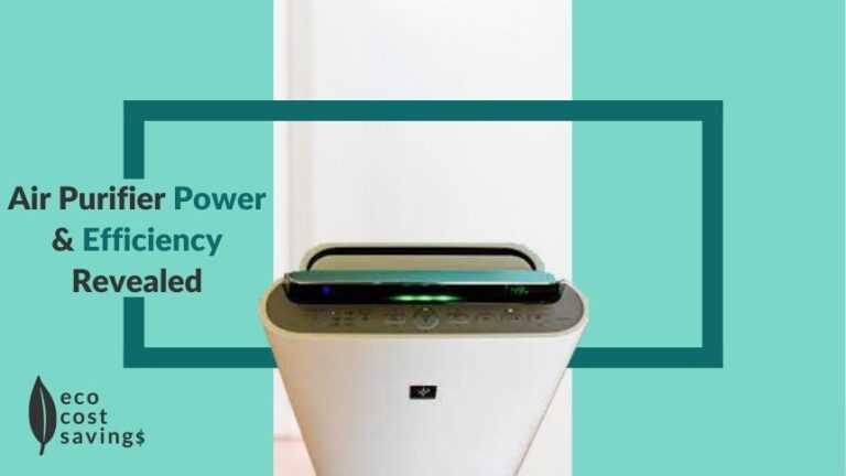 Air purifier power and energy efficiency image containing an air purifier in front of a wall