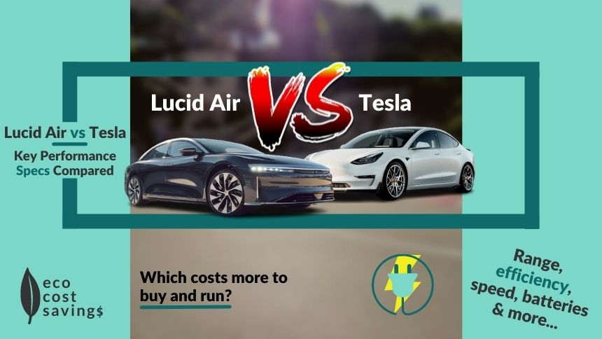 Lucid Air vs Tesla Image comparing a Lucid Air EV with a Tesla EV