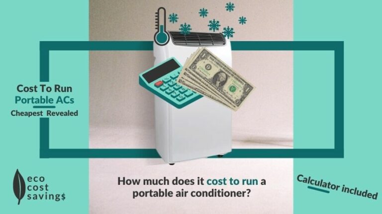 Cost To Run A Portable Air Conditioner Image containing a portable AC unit and dollars