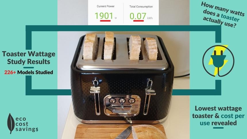 Toaster Wattage Image containing a toaster, bread, and toaster wattage test results