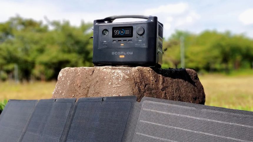 Image of a solar generator and panel that turns any TV into a solar powered TV.